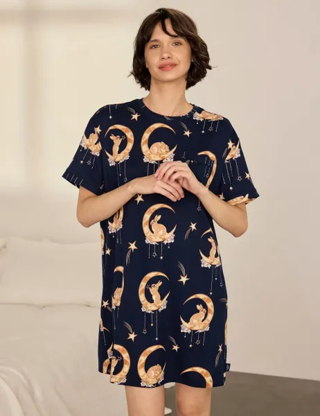 Lunar Bunny Print Nightshirt Navy