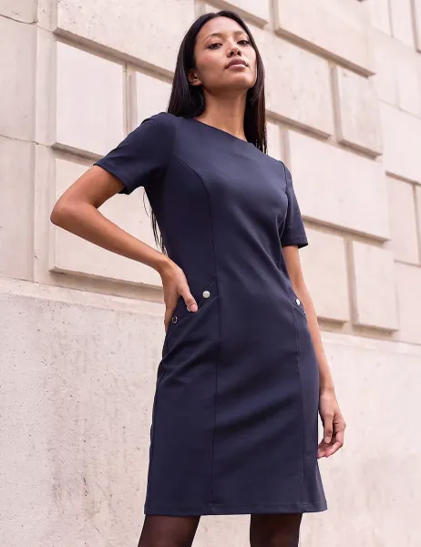 Roman Petite Ponte Knee Length Dress Navy