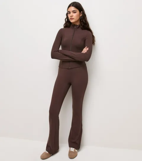 New Look Women's Premium Dark Brown Kick Flare High Waist Trousers