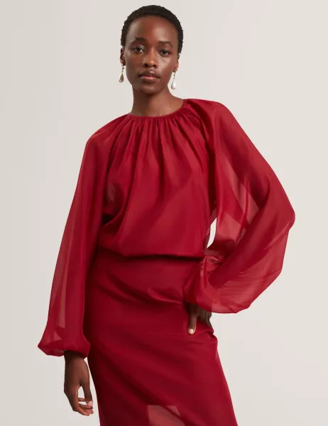 Ted Baker High Neck Blouse Dark Red