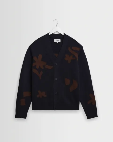 Walker - Navy and Brown Felted Applique Knit Cardigan