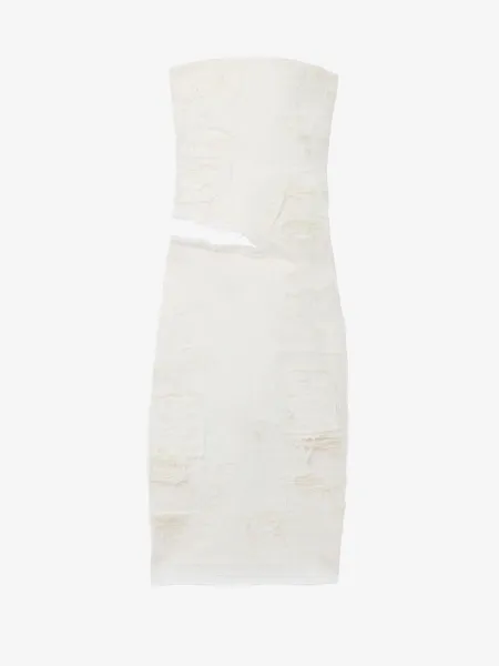 Slashed Denim Strapless Dress
