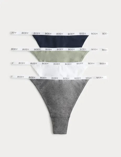 Marks & Spencer 4pk Cotton Rich Tanga Thongs Grey Mix