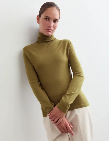 Jaeger Wool with Cashmere Roll Neck Jumper Green