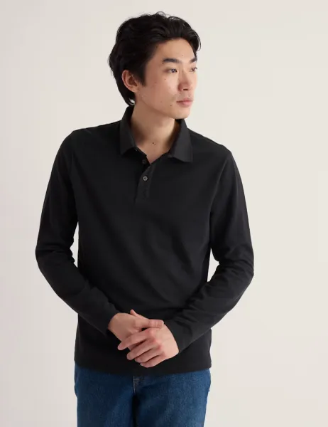 Seasalt Cornwall Pure Cotton Pique Long Sleeve Polo Shirt Black