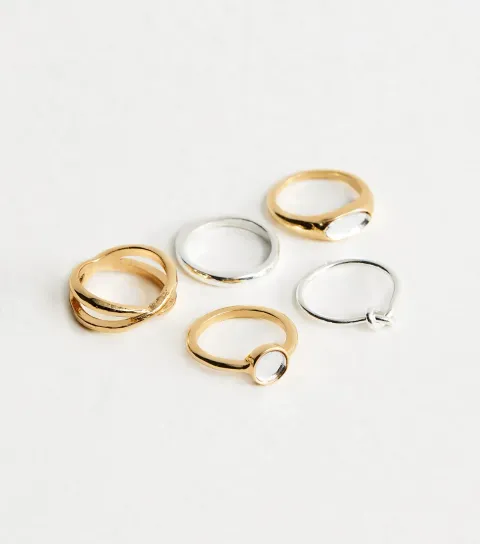 New Look Pack of 5 Mixed Metal and Glass Rings