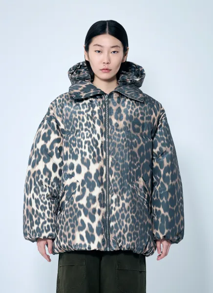 Leopard Midi Puffer Jacket