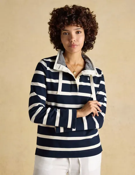 Joules Cotton Rich Striped Funnel Neck Sweatshirt Navy Mix