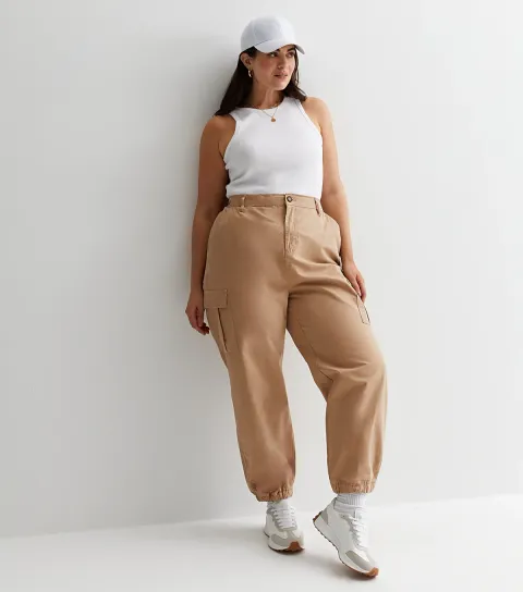 Women's Plus Size Stone Cotton Cuffed Cargo Joggers Curves