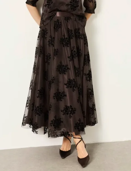 FatFace Floral Tulle Pleated Midi Skirt