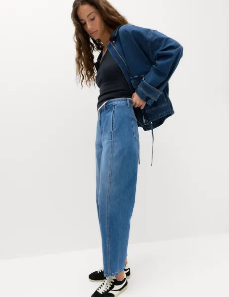 Marks & Spencer Cotton Rich High Waisted Carrot Leg Jeans Medium Indigo