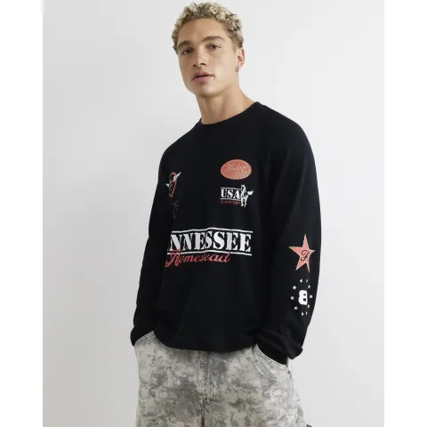 River Island Cotton Waffle Textured Print T-Shirt