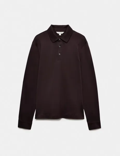Autograph Pure Supima Cotton Long Sleeve Polo Shirt Teak
