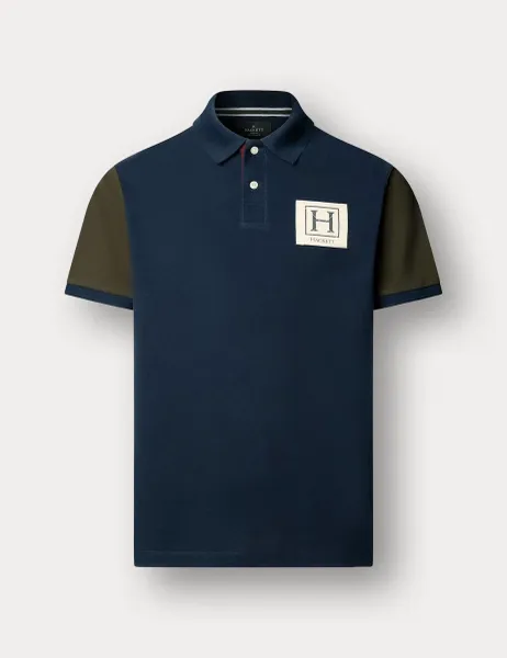 Hackett Pure Cotton Colour Block Polo Shirt Navy