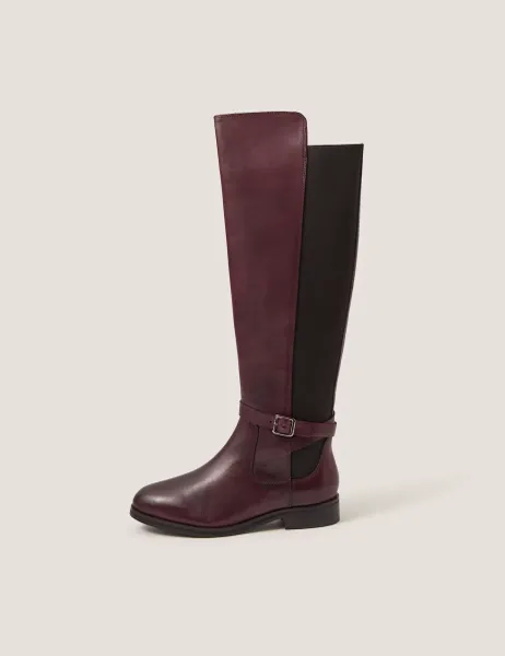 Monsoon Leather Knee High Boots Burgundy
