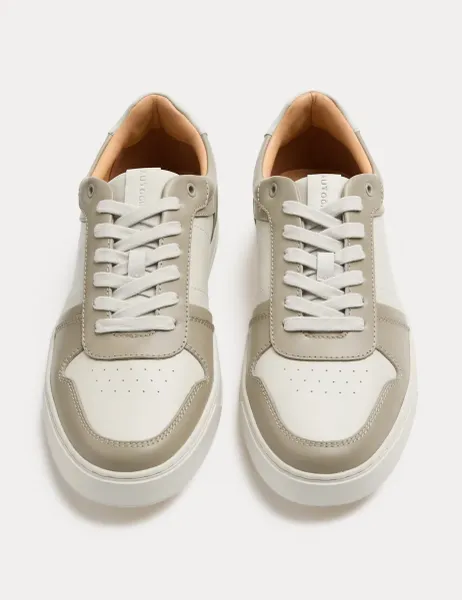 Autograph Leather Colour Block Trainers Beige Mix