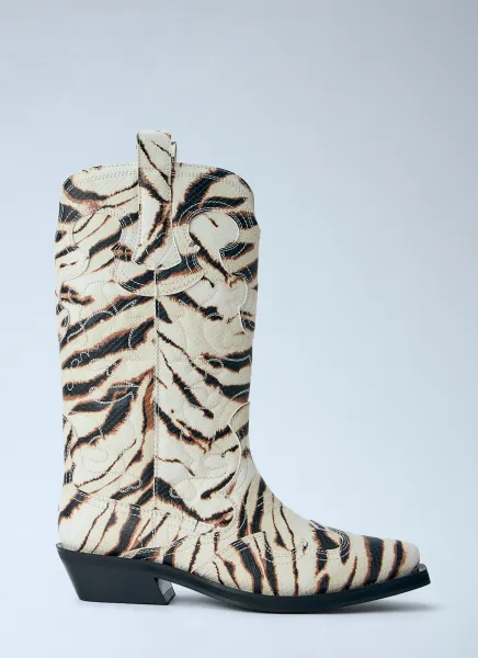GANNI Mid Shaft Embroidered Western Boots