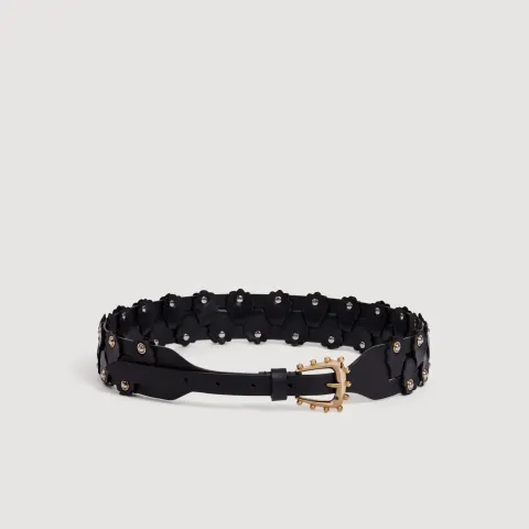 Interlaced leather belt with studs