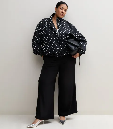 New Look Women's Plus Size Black Polka Waistband Zip Through Jacket Curves