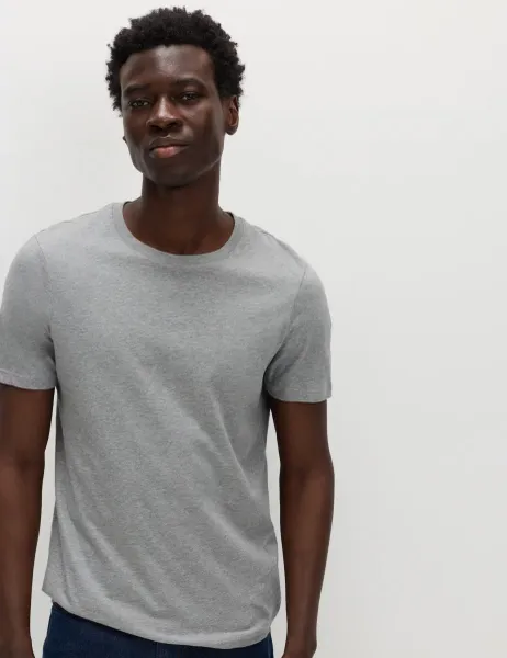 Marks & Spencer Pure Cotton Regular Fit Crew Neck T-Shirt Grey Marl