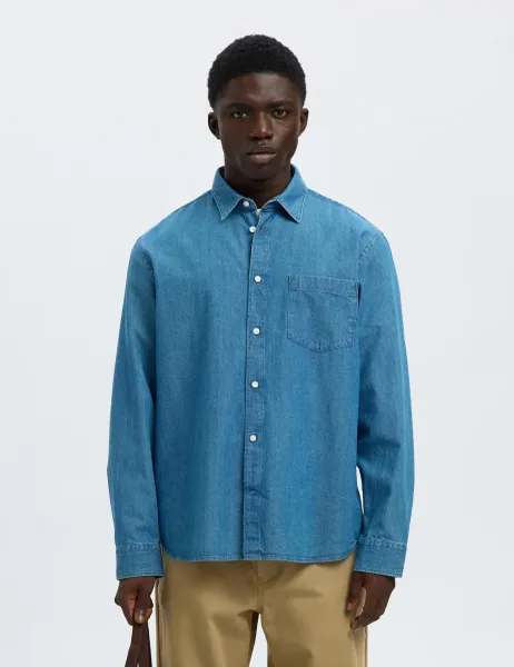Regular Fit Denim Shirt Medium Blue