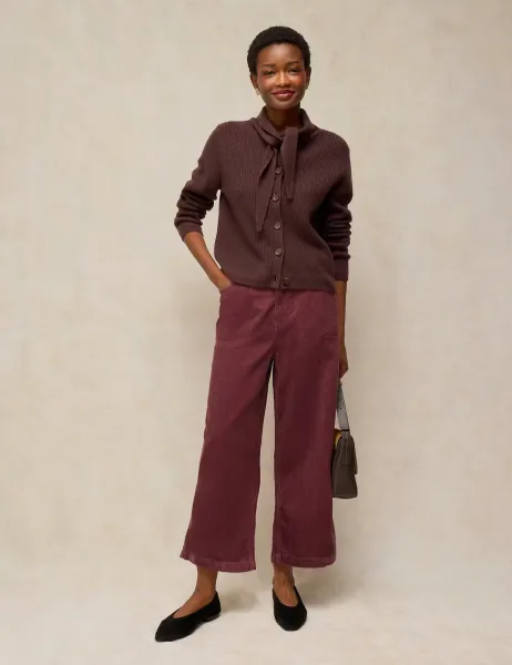 White Stuff Tia Cord Wide Leg Cropped Trousers Light Pink