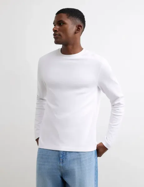 Slim Fit Cotton Long Sleeve T-Shirt White