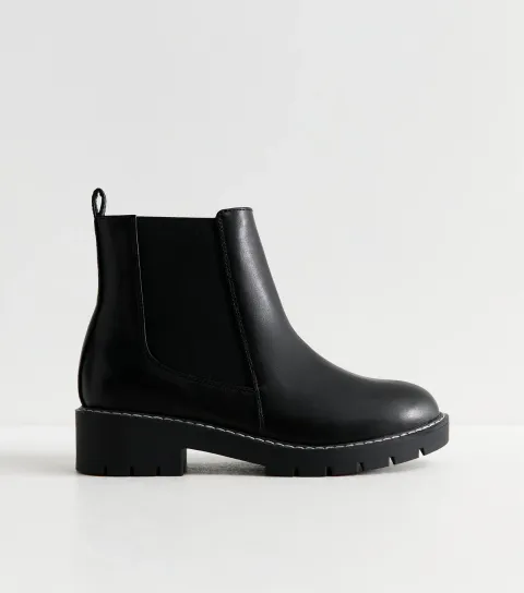 Women's Extra Wide Fit Black Contrast Stitch Chelsea Boots Vegan