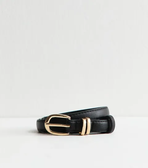 Black Faux Leather Skinny Belt