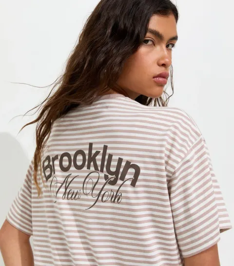 Women's Cream Cotton Brooklyn Stripe Print T-Shirt