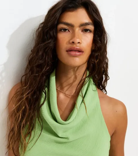Women's Bright Green Cowl Halter Neck Top