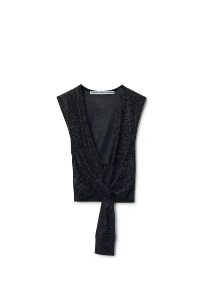 CRYSTAL HOTFIX DEEP V-NECK KNOTTED TANK