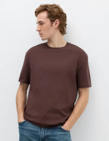 Marks & Spencer Relaxed Fit Cotton Blend Ultimate Performance T-Shirt Chestnut