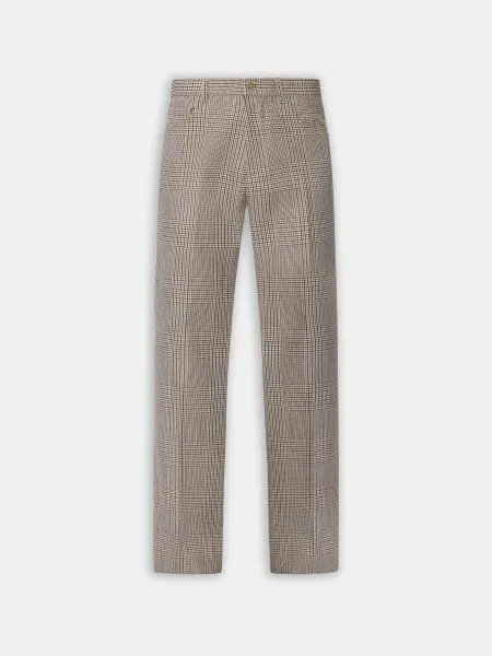 CHECK BOOT CUT PANT - Taupe