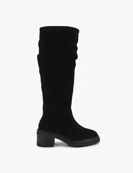 Kurt Geiger Suede Block Heel Round Toe Knee High Boots Black