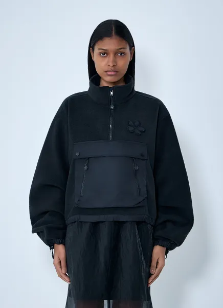High-Neck Fleece Pullover Sweatshirt