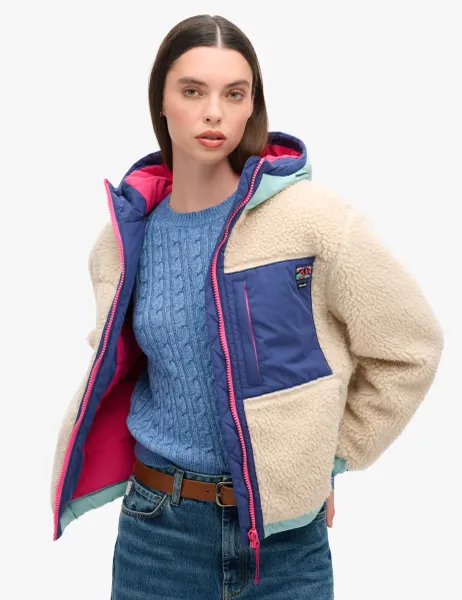Superdry & Co Hooded Fleece Jacket Cream