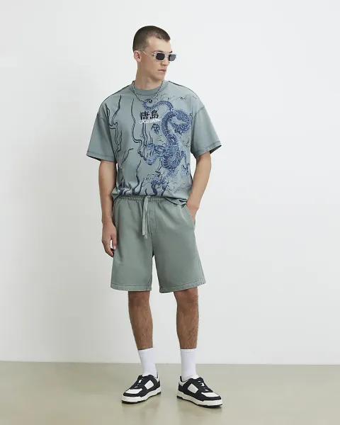 River Island Oversized Fit Washed Karashima T-Shirt