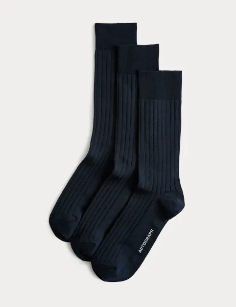 Autograph 3 Pack Egyptian Cotton Rich Ribbed Socks Dark Navy