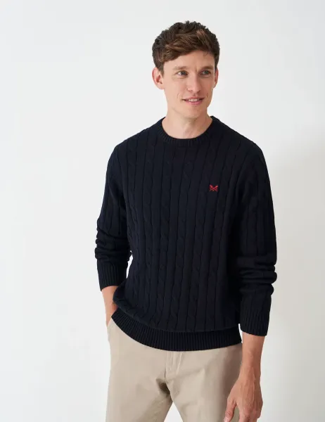 Crew Clothing Cotton Cable Crew Neck Jumper Light Blue