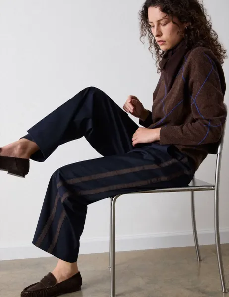 Whistles Side Stripe Straight Leg Trousers Navy Mix