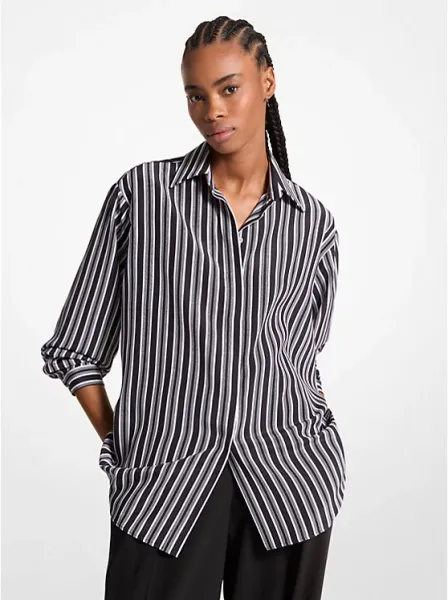 Striped Silk Crepe De Chine Boyfriend Shirt