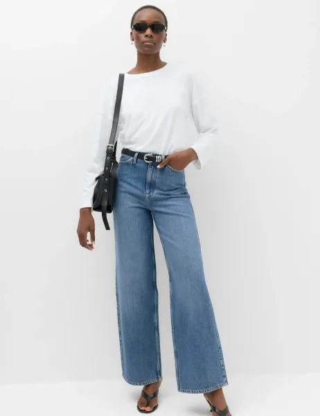 Marks & Spencer Denim High Waisted Wide Leg Jeans Medium Indigo
