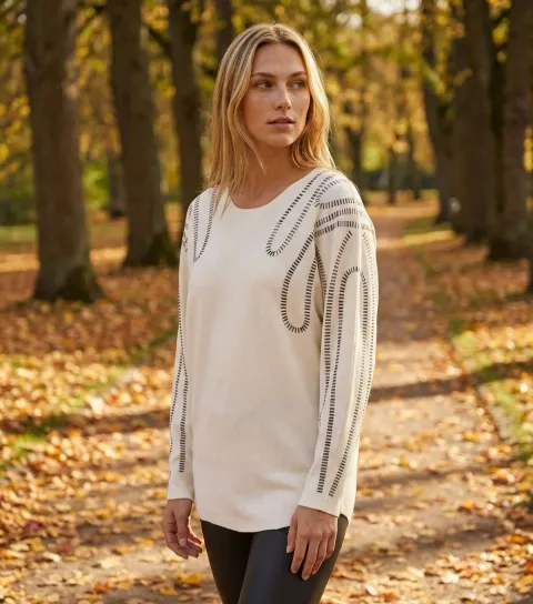 Women's White Embellished Jumper