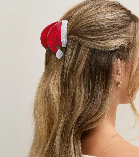 New Look Bright Red Christmas Santa Hat Hair Claw Clip