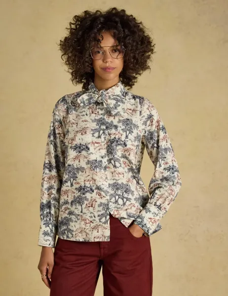 Joules Cotton Tie Neck Printed Blouse