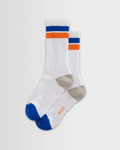 Thorpe - White and Blue Block Stripe Sports Socks