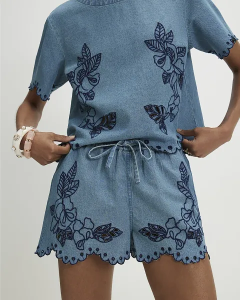 River Island Denim Broderie Shorts