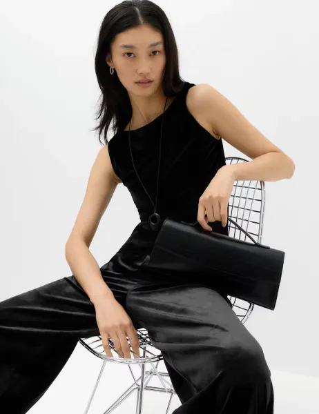 Marks & Spencer Velvet Twist Off The Shoulder Vest Black