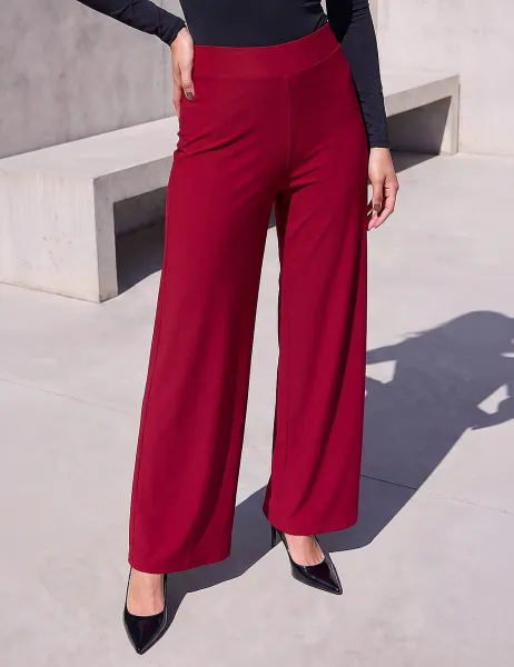 Roman Petite Elasticated Waist Wide Leg Trousers Cherry Red